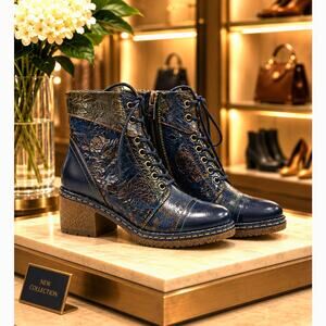 L'Artiste by Spring Step Leather Lace-Up Boots - Fallinluv Navy 35 (5)